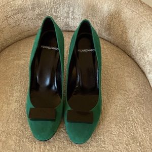 Green suede pumps